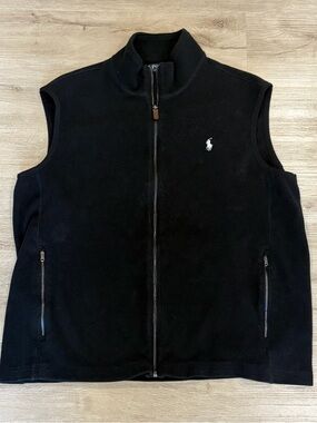 Polo Ralph Lauren Vest Mens Extra Large Black Mesh Knit Sweater Pockets Full Zip